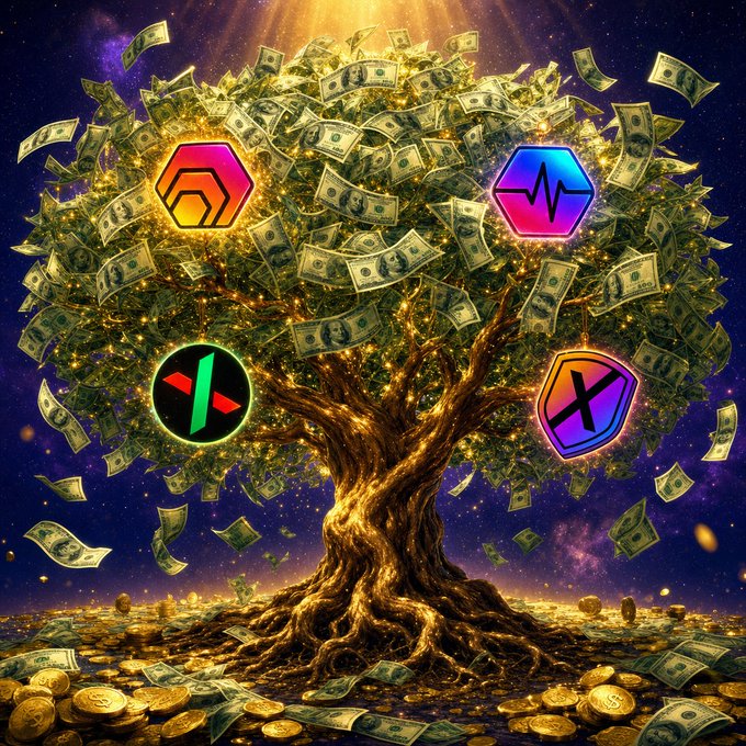 𝐴𝑡𝑖𝑛𝑒𝑠𝑚𝑜𝑙𝑟𝑡𝑖𝑛𝑓, a tree with four golden coins and a green hexagon on its top, surrounded by scattered gold coins.
 𝐴𝑡𝑖𝑛𝑒𝑠𝑚𝑜𝑙𝑟𝑡𝑖𝑛𝑓