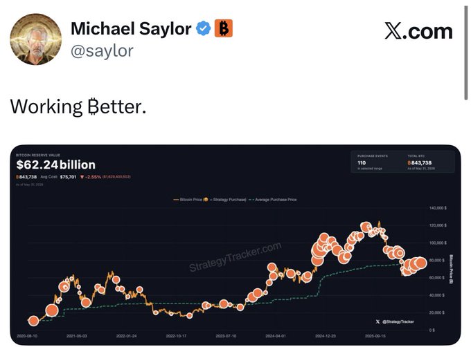 The image depicts a graph with the value of Bitcoin decreasing over time. The Twitter post features the hashtag "#bitcoin", which might be associated with this graph or event. It seems that Michael Saylor, possibly an expert in Bitcoin, has posted about the trend on his Twitter account. The caption of the image states "Working Better" and provides a reference to the hashtag #bitcoin.