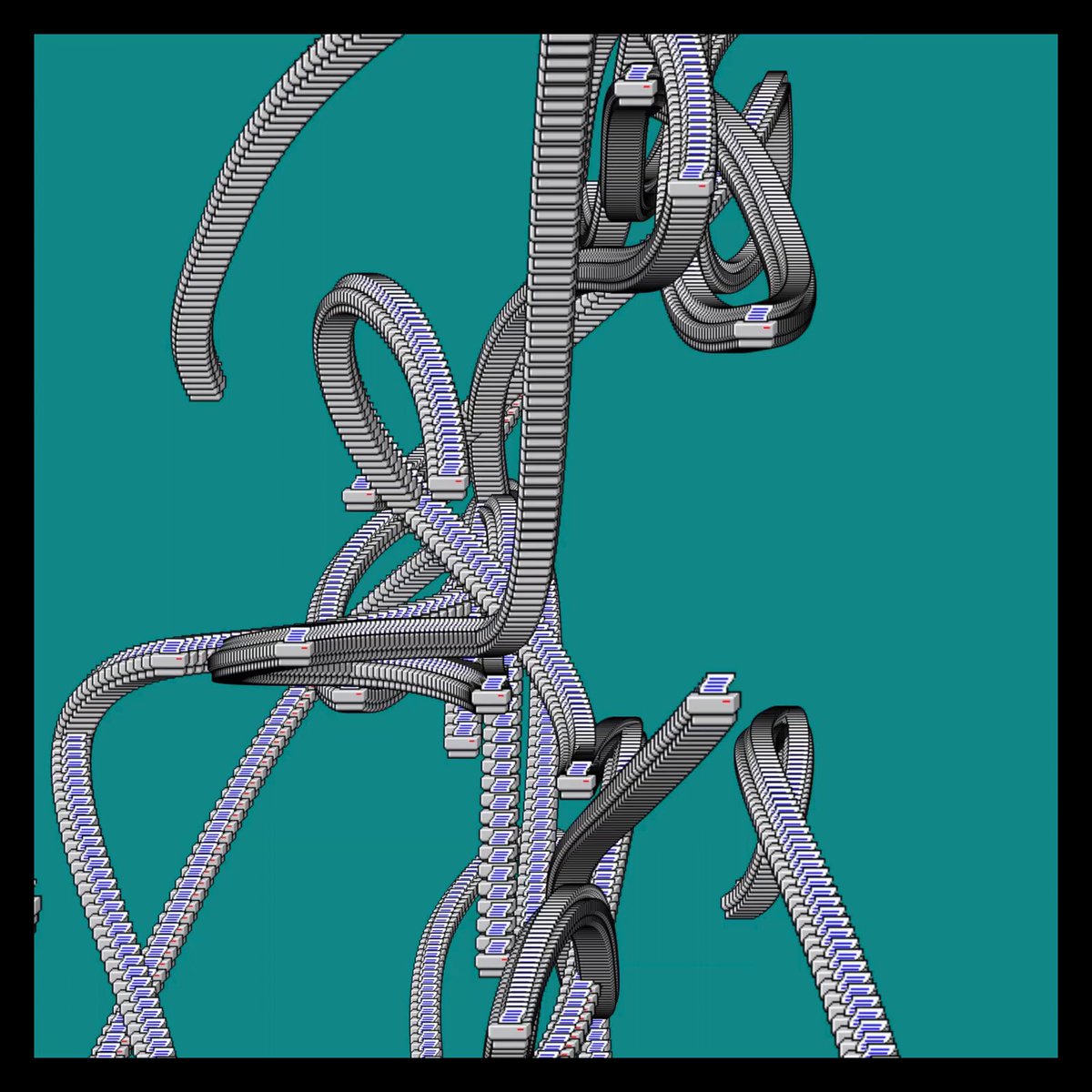 A complex, tangled web of intertwined roller coaster-like tracks rendered in silver, black, and purple against a teal background serves as the promotional artwork for the TASKBAR NFT release on Verse at 7PM UTC, where buyers receive the Buyers Edition and both buyers and bidders can claim the Bidders Edition with pre-sale/WL access.