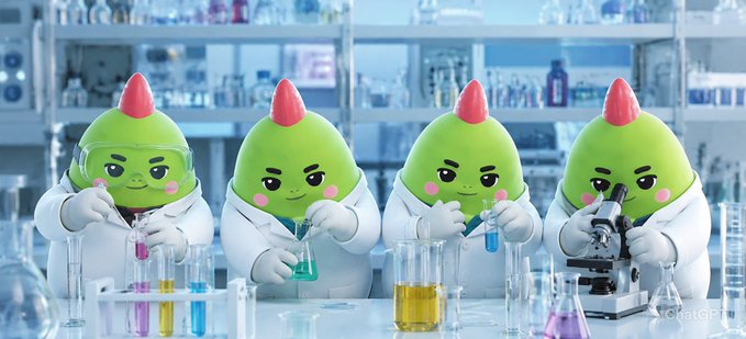 The image features a group of four green plastic anthropomorphic lab mice wearing white lab coats and goggles, sitting at a table with various laboratory equipment such as test tubes, beakers, and flasks. The mice are engaged in conducting experiments or analyzing data related to health and wellness. The caption above the image reads: "Focus on what is in the image and how it relates to the post".