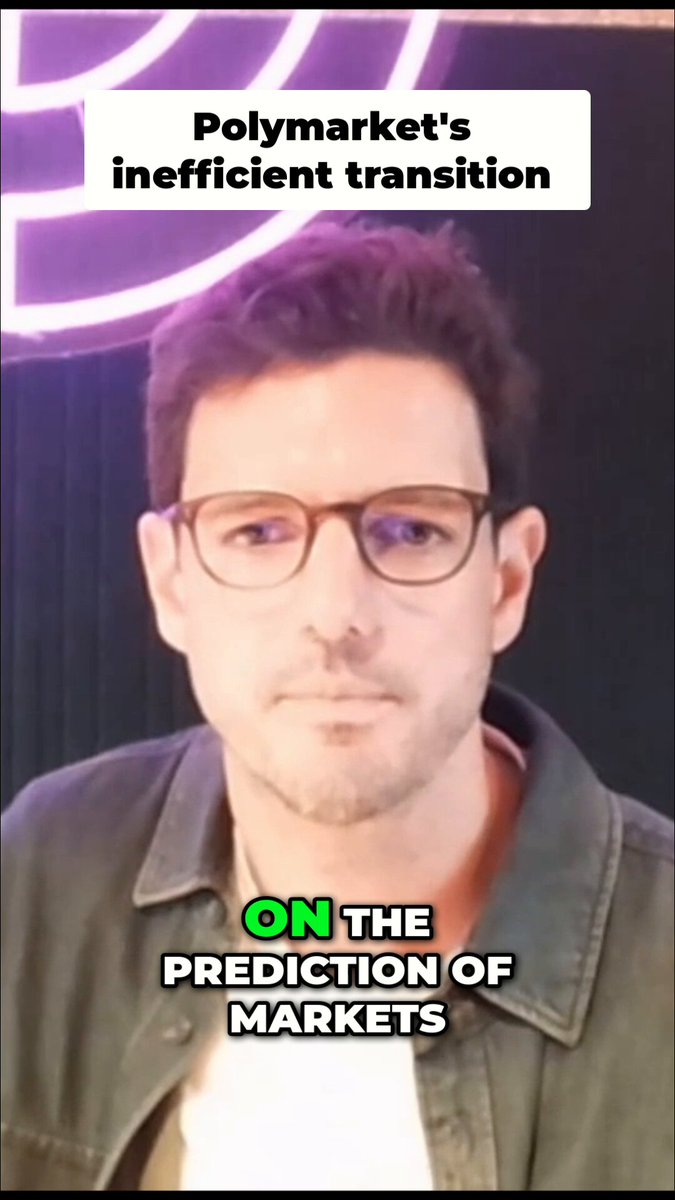 The image features a man wearing glasses and a gray jacket with his face clearly visible against a dark background. The text "On the Prediction of Markets" is written above him, indicating that he is discussing market trends or predictions. The image also includes a green circle in the top left corner and a purple circle in the bottom right corner, which are likely to be logos for companies related to the post's content.