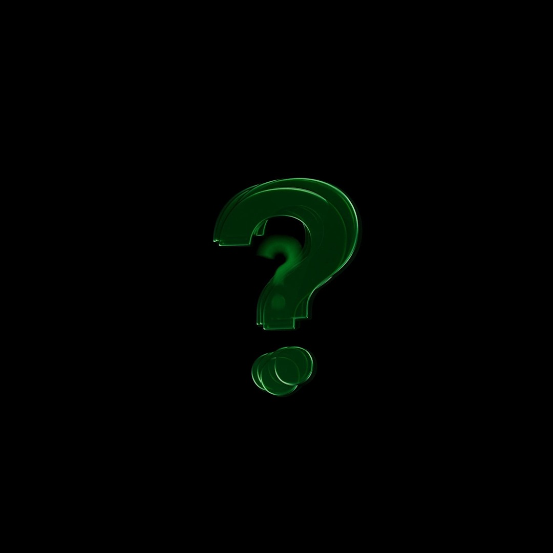 A glossy green 3D question mark on a black background.