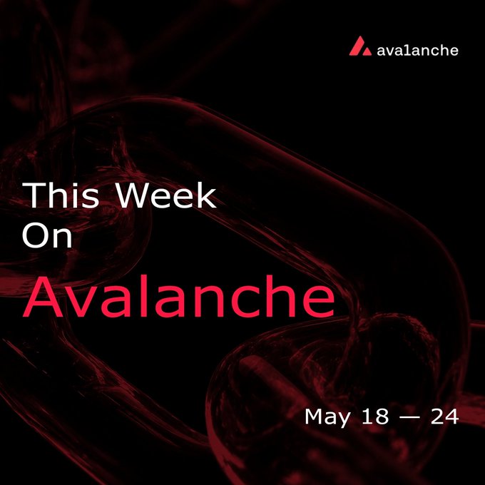 A red and black poster with a curved line reads "This Week On Avalanche" against a black background, accompanied by the date "May 18 - 24".