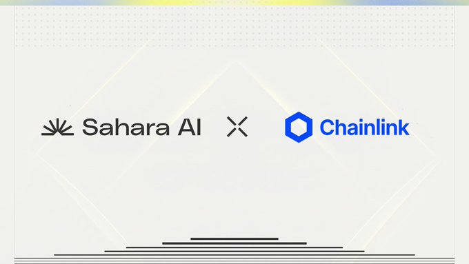 The image features a white background with two logos, one for @SaharaAI and another for @chainlink. The text "Let's keep boosting the presence of @SaharaAI" is written below the first logo, while the second logo reads "@chainlink CCIP". These logos are placed on a gray background, creating a contrast that makes them stand out.