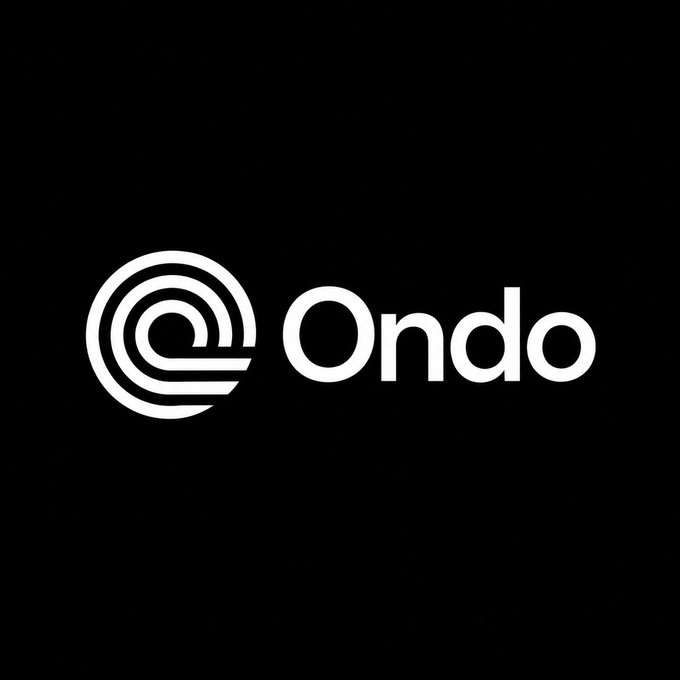 The image displays the Ondo logo—white text reading "Ondo" next to a stylized circular emblem—set against a black background, representing Ondo Finance in connection with the announced partnership with BlackRock to launch tokenized model portfolios on Ethereum and BNB Chain.
