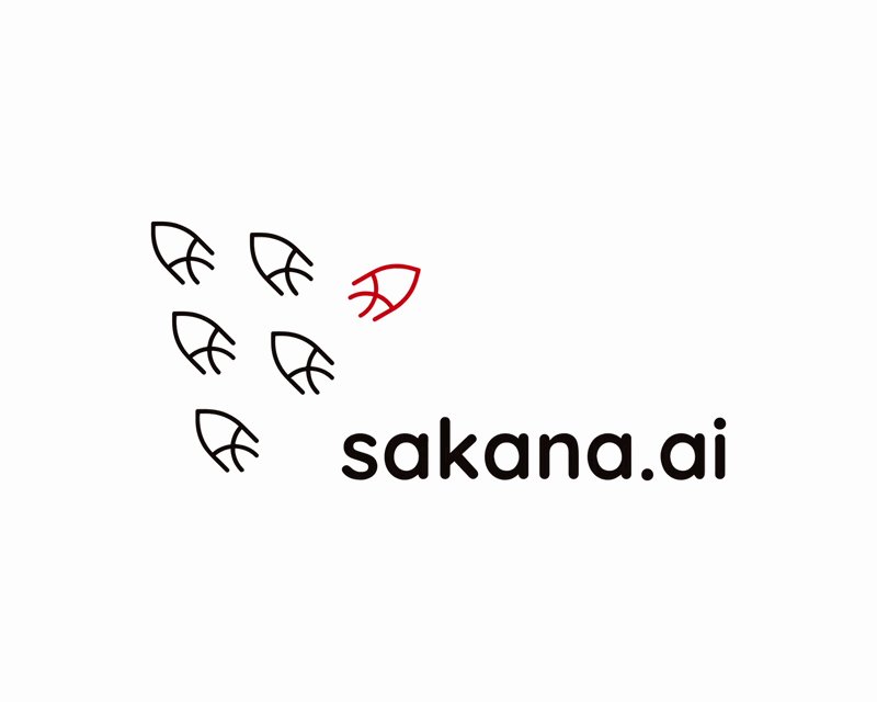 The image features a white background with the text "Sakana.ai" written in black letters at the bottom right corner, along with a red fish symbol above it. This design choice suggests that the company's name might be related to fishing or seafood, possibly indicating their focus on technology and innovation within the industry. The presence of the red fish symbol also implies that they aim to stand out from competitors by offering unique solutions in their field.