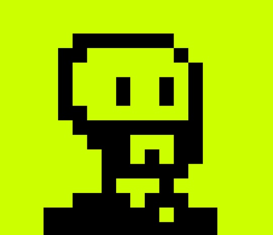 A pixel art character on a neon green background appears to represent the "giga chad" meme, shown as a confident-looking figure with a square head and minimal facial features. The image relates to the post by humorously depicting the welcomed new member in a stylized, meme-appropriate format for the OnChainHoodies crypto community.