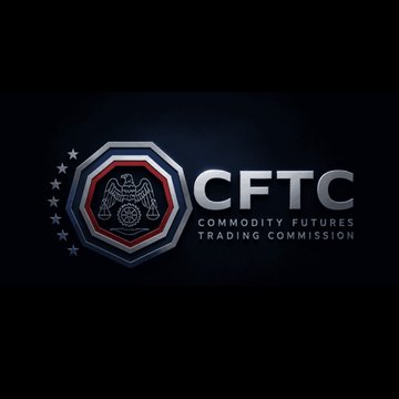 A dark logo for the CFTC (Commodity Futures Trading Commission) featuring a stylized eagle emblem within an octagonal badge surrounded by stars.