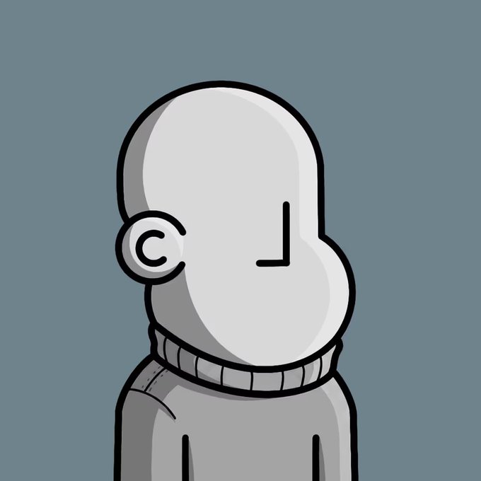 !" This image features a cartoon character with a white face, wearing a gray sweater that covers his head. He has short black hair, giving him a simple and friendly appearance. The caption reads "Good morning 𝕏 friends @npconchain's floor price is 0.07 ETH".