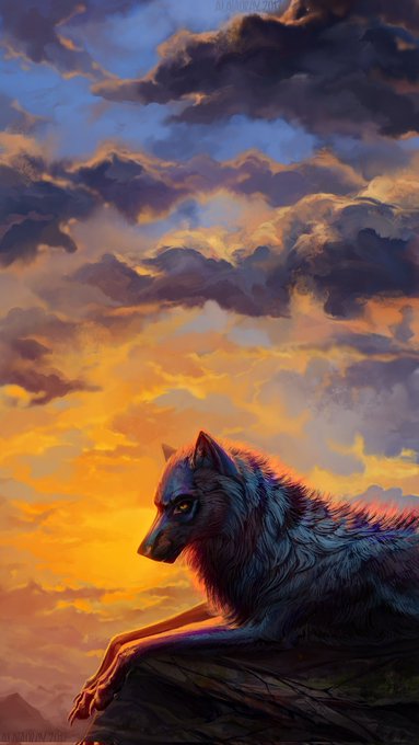 A wolf perches on a rocky ledge against a dramatic sunset sky, symbolizing strength and watchfulness—mirroring the post's call for "alpha hunters" to keep an eye on the @wolfswapdotapp project as it steadily builds and grows.