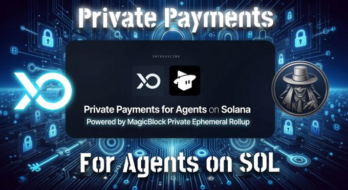 The image features a promotional poster for private payments for agents on solana with purple circles against a blue background. There are three key elements in the image, including an XONA agent logo at the top center, a black payment icon next to it, and a privacy messaging box in white that reads "private payments". This suggests the image is promoting the idea of private payments for agents on solana. The words "Private payments" appear multiple times throughout the image, emphasizing the importance of privacy in this context.