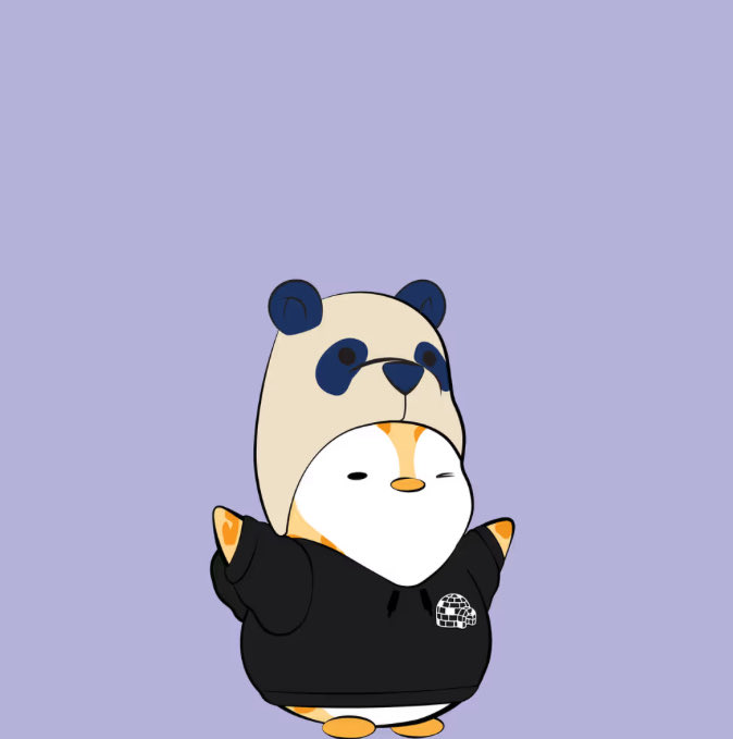 Illustration of a cute penguin character wearing a panda hood and a black hoodie with a globe logo, set against a light purple background.