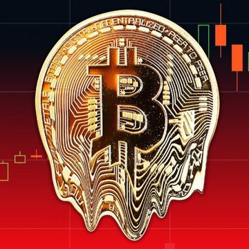A stylized gold Bitcoin coin, shaped like a melting or dripping version of the iconic cryptocurrency symbol, appears against a red background overlaid with a candlestick price chart. The image suggests the post is mocking the failure of Kalshi prediction market traders, who seemingly failed to foresee a recent drop in Bitcoin's price to a two-week low.