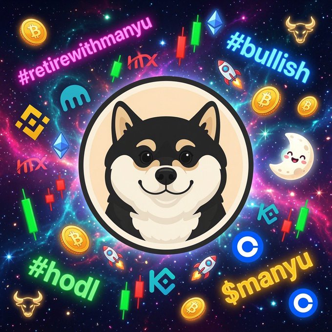 The image features a cartoon dog with a big smile, surrounded by various symbols related to cryptocurrency and trading. The dog's face is prominently displayed against a backdrop of stars and planets, creating an otherworldly atmosphere. In the background, there are logos for Bitcoin, HODLers, and KECO, as well as the words "Bullish" and "#MANNYU". These elements come together to create a unique and visually appealing representation of the cryptocurrency world. The image also includes text that connects the dog's smile with the concept of loyalty in the crypto community.