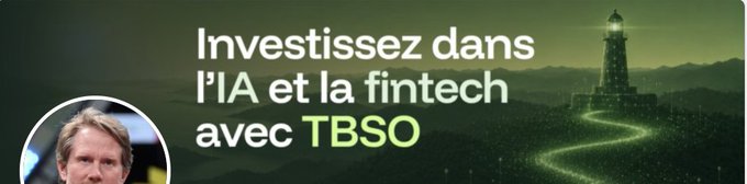 The image features a man's face, with the text "Investissez dans I'IA et la finchéch" written above his head. The background of the image is green, which appears to be related to Bitcoin or cryptocurrency. The caption below the image reads "Nov 2025 : Lancement de TBSO Fév 2026 : BTC dump à 60k$ Mai 2026 : TBSO pivotevers l'IA Aou 2026 : ... Act accordingly." This text suggests that there is a post about Bitcoin and its value, possibly related to the year 202x.