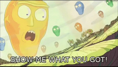 The image features a cartoon character with an orange face that appears to be surprised or scared by something happening around him. The text "SHOW ME WHATEYOU GT!" is written above the character, which seems to be a reference to the popular TV show "Cysic". This post might be related to the show if it encourages viewers to apply for a job in the Cysic team or if it's promoting an event or competition involving the characters from the show.