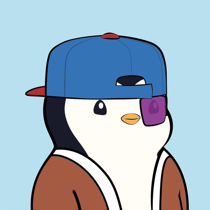 A cartoon illustration of a penguin wearing a blue backwards baseball cap, purple sunglasses, and a brown jacket against a light blue background.