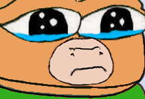 A close-up cartoon illustration of a sad face with large, teary eyes and a frowning mouth.