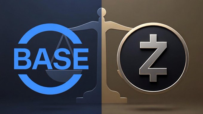 The image features two different logo designs, one displaying a blue circle with a white text "Base" written inside, and another showing a white coin with a black background inside. Both logos display a scale, indicating they may represent financial concepts or services. The blue circle logo is placed on the left side of the image, while the white coin logo is situated on the right side. A caption below the logos reads "Focus on what is in the image and how it relates to this post."