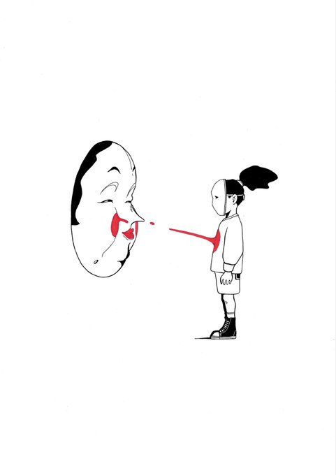 The image features a cartoon girl with black hair wearing a white shirt, standing next to a large circle that has red paint splattered all over it. She appears to be looking at the circle, possibly intrigued by its appearance or the red paint on it. The caption of the image reads "Wisdom Gm", which could be interpreted as an artistic reference to the girl's character from a cartoon series or story.