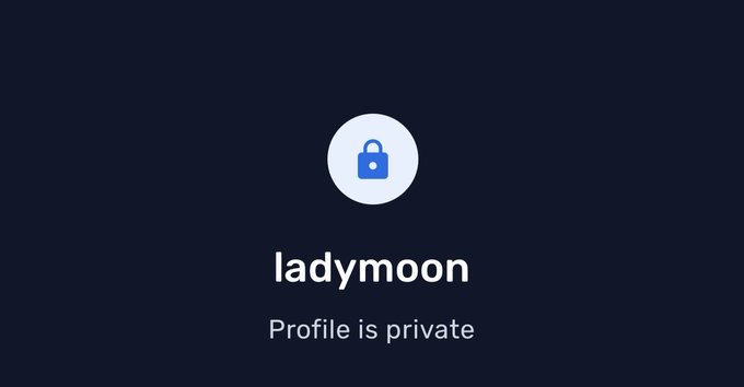 A profile screenshot showing a private account named 'ladymoon' with a lock icon and the text 'Profile is private'.
