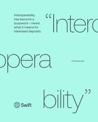 The image features a light blue background with white text that reads "Interoperability has become a buzzword - here's what it means for tokenised deposits." The title of the post, "Swift. ISO20022. Chainlink. AMA", is written in black text at the bottom right corner of the image.