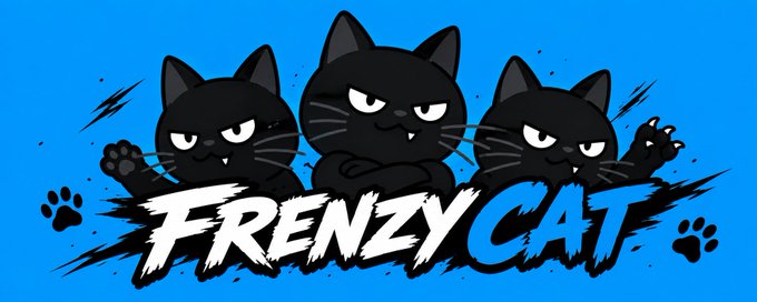 A logo featuring three cartoon black cats with mischievous expressions above the text 'FRENZY CAT' on a blue background.