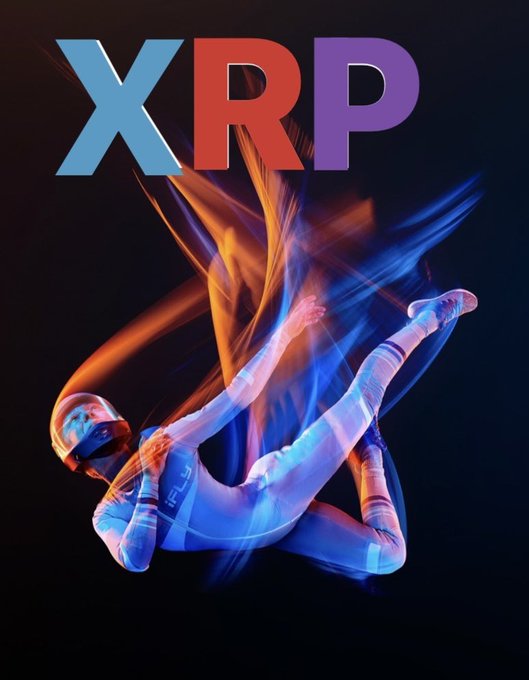 A skydiver in a colorful wingsuit is captured mid-freefall with motion-blur light trails, beneath the large "XRP" logo—evoking speed, momentum, and the rapid rise described in the post.