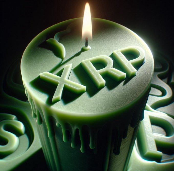 A green XRP candle with the ticker "XRP" embossed on its melting wax, glowing against a dark background.

The image visualizes the post's "green candles" reference through a literal candle bearing the XRP ticker, symbolizing bullish optimism and anticipation of rising price action for $XRP.
