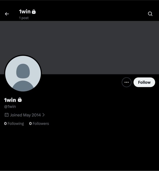 This image shows a locked Twitter profile for "@1win" with 0 followers and 0 following, joined in May 2014. The accompanying post offers a $5,000 reward in SOL for recovering this account.