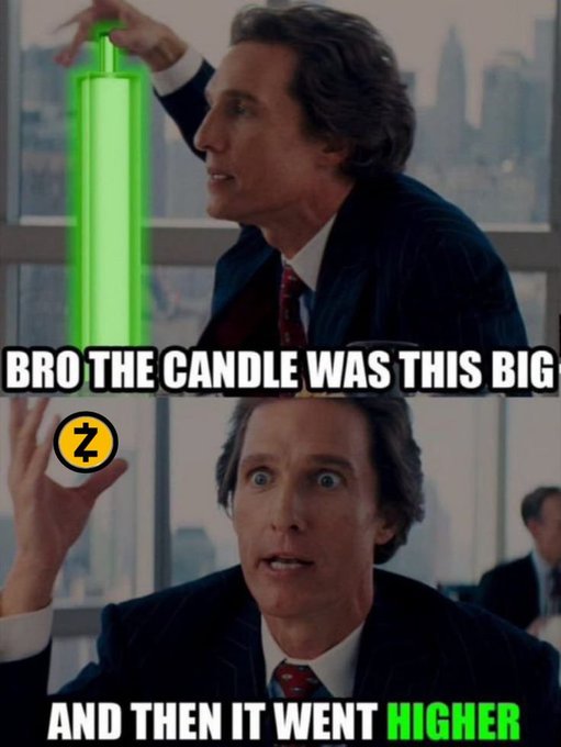 The image features a man wearing a suit, holding up a candle that has been lit with neon green light. The caption of the image reads "Bro the candle was this big ZZ", which seems to be a humorous reference to the movie "The Big Short".