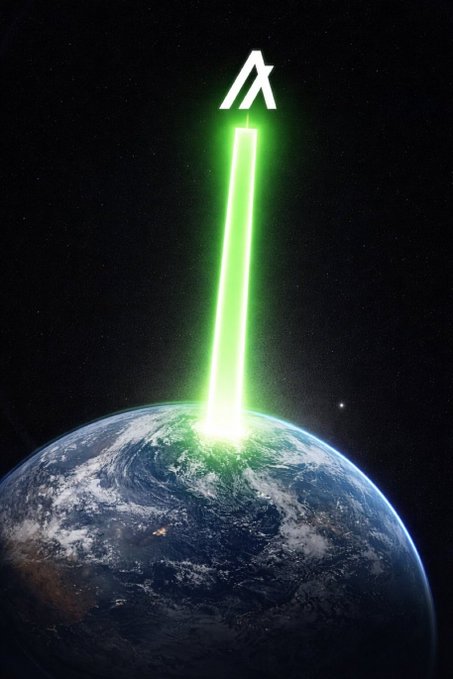 A digital artwork depicting a green laser beam shooting up from Earth into space, topped with the Apex Legends logo.