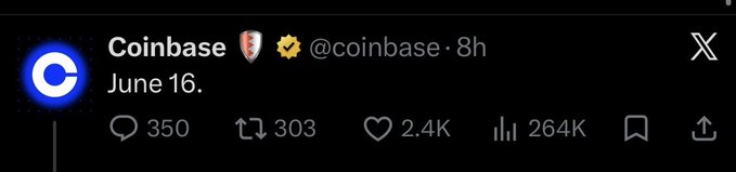 The image shows a social media post from Coinbase, which has been edited for clarity and readability. The post features a large blue logo with a shield design at the top, indicating that it's related to cryptocurrency or blockchain technology. The post includes a list of numbers in the bottom right corner, possibly representing some data or statistics about the coinbase platform. The text "Coinbase: Good morning." is also present on the image.