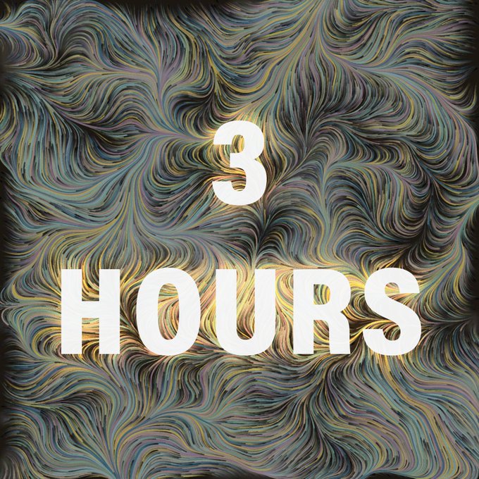 A multicolored swirled background displays the white text '3 HOURS'.