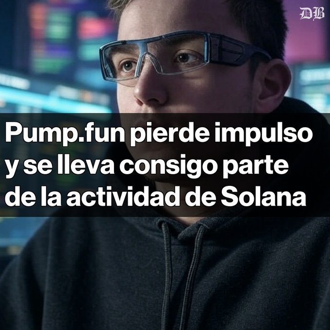 The image features a man wearing glasses looking down at something. A post below the image reads "Pump. fun pierde impsuloso y leva consejo parte de la actividad de Solana". The text provides information about the content of the image and suggests that Pump is an activity or software related to pumps. It also mentions a 80% uptime for a certain period, which could be in terms of users or time spent on the platform.