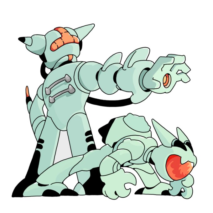 A cartoon illustration depicting a teal, robotic-looking canine character with orange accents standing over another similar character that appears to be knocked down or disassembled.