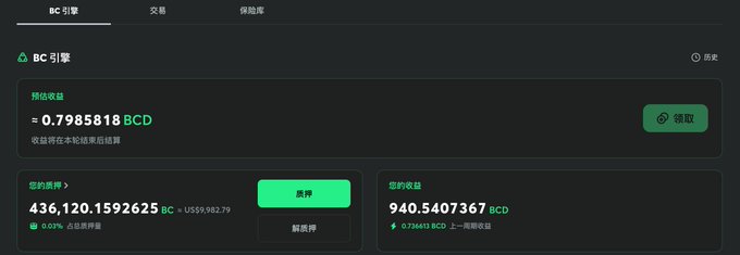 A screenshot of the BC Engine dashboard showing a balance of 0.7985818 BCD, a vault asset value of 436,120.1592625 BC ≈ US$9,982.79, and total income of 940.5407367 BCD (≈ US$40.613), illustrating the user's play on unit terminology for a humorous plea for 18U to turn 3000U into 1WU.