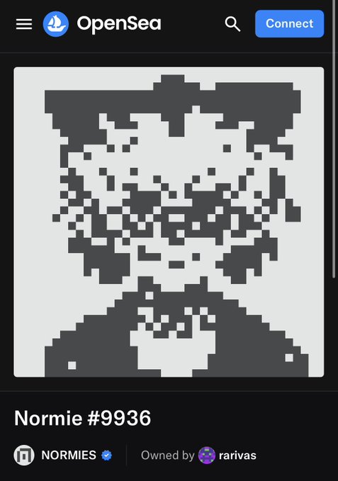 In a digital space, a person has shared an interesting visual content that appears to be an image of a fish or some kind of aquatic creature with black and white colors, rather than the traditional color schemes we usually see for images. The photo is accompanied by text in a language that is not clear from this single image. The post includes information about a person named Normie, who has tagged their image using the hashtag #93686, which may indicate that they are sharing a piece of content created specifically for them or featuring a creative use of their image. Additionally, there's a small description that reads "Normanie #9346". The post also mentions that the image is associated with a character named Normies and has been owned by a person named rarivas. This person might be interested in Normies' content or could have played a role in creating it.