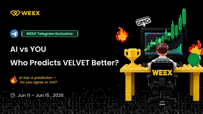 The image features a graphic that shows an AI system making a prediction about whether the price of a certain virtual item will increase or decrease over time. The AI, which appears to be a chatbot, has its answer displayed in the text below it. There is also another image next to it, with a person sitting at a desk holding the item and looking at it, providing additional context for the AI's predictions. In the background of the image, there are two pieces of paper that look like tickets or tickets stubs; one seems to be a ticket for an event, while the other might indicate the cost of such an event in virtual currency. The post also contains text about Weex, another company involved in cryptocurrency and virtual reality technology, as well as AI research.
