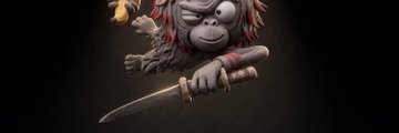 The image features a 3D-rendered, stylized silver monkey-like character with red wireframe details and a sweeping curved tail, set against a dark background, serving as the mascot artwork for the "OranguNation" NFT project mentioned in the post.
