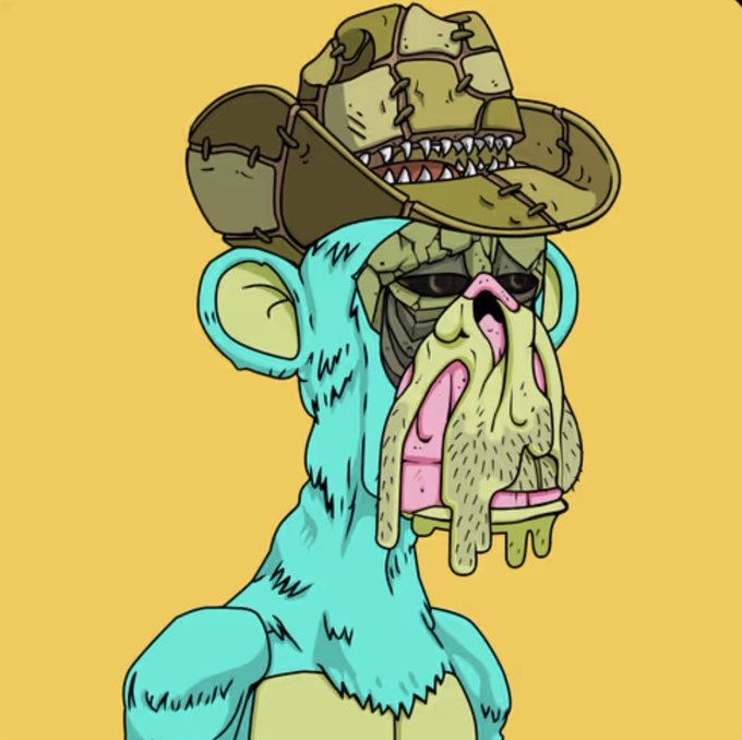 A stylized illustration depicts a turquoise-furred figure with large ears wearing a weathered hat and a melting, skeletal face mask against a yellow background.