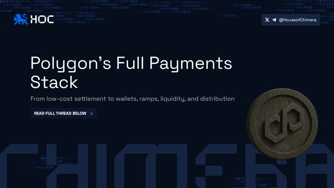 The image shows a website called "HOC" with a blue background featuring a logo of a house and a cat. The main focus of the image is a coin, specifically a Polygon's Full Payments Stack, which is displayed on the screen along with some text. The text explains that stablecoins are increasingly used for payments but still depend on more than the asset itself, such as the surrounding infrastructure like user experience, settlement methods, and market liquidity movement. This highlights the importance of efficient payment systems in the cryptocurrency world.