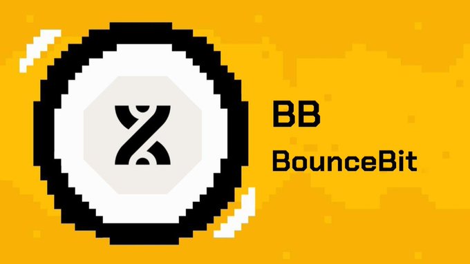 A pixel-art style logo on an orange background featuring a black and white circular emblem with the text "BB BounceBit" next to it.