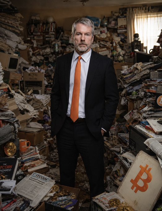 In this intriguing image, a man dressed in a suit and tie stands confidently amid stacks of books, papers, and boxes in a room that appears like a busy library or office space with books scattered all over the place. The setting conveys an atmosphere reminiscent of hoarding or financial speculation, as Bitcoin is prominently displayed at the center of this clutter-filled environment.

The man seems to be the focal point of the image, surrounded by these stacks and boxes filled with seemingly endless amounts of information. He appears to be in a professional or intellectual context, perhaps working in an office or conducting research that involves books and digital assets like Bitcoin. The image highlights the complex nature of modern financial systems and the constant growth of knowledge within our ever-evolving world.