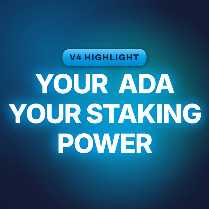 A blue graphic with the text "V4 HIGHLIGHT" in a button and "YOUR ADA YOUR STAKING POWER" in large white letters.