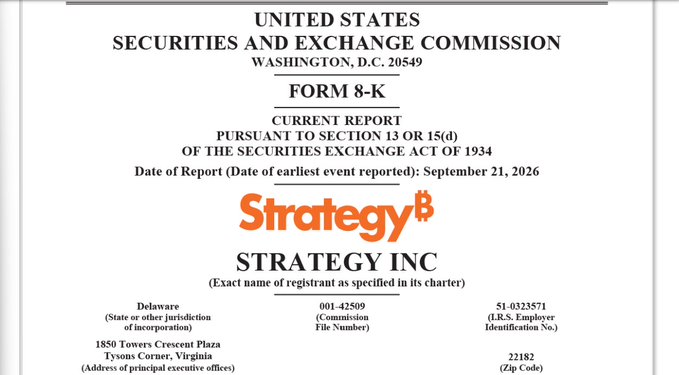 A cover page of a Form 8-K Current Report filed by Strategy Inc (formerly MicroStrategy) with the United States Securities and Exchange Commission.