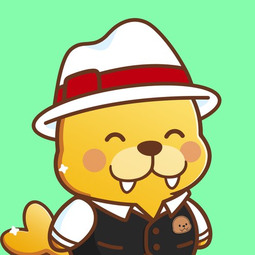 A cartoon illustration of a smiling yellow character with small fangs wearing a white and red fedora and a dark vest with a cookie pin, giving a thumbs-up against a light green background.