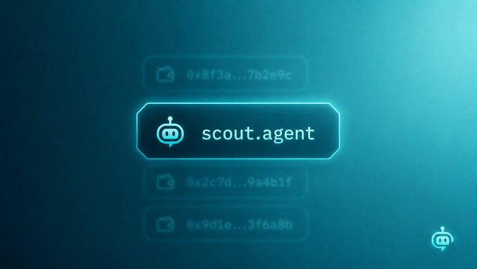 A blue digital interface displays a highlighted button reading 'scout.agent' surrounded by other code-like identifiers.