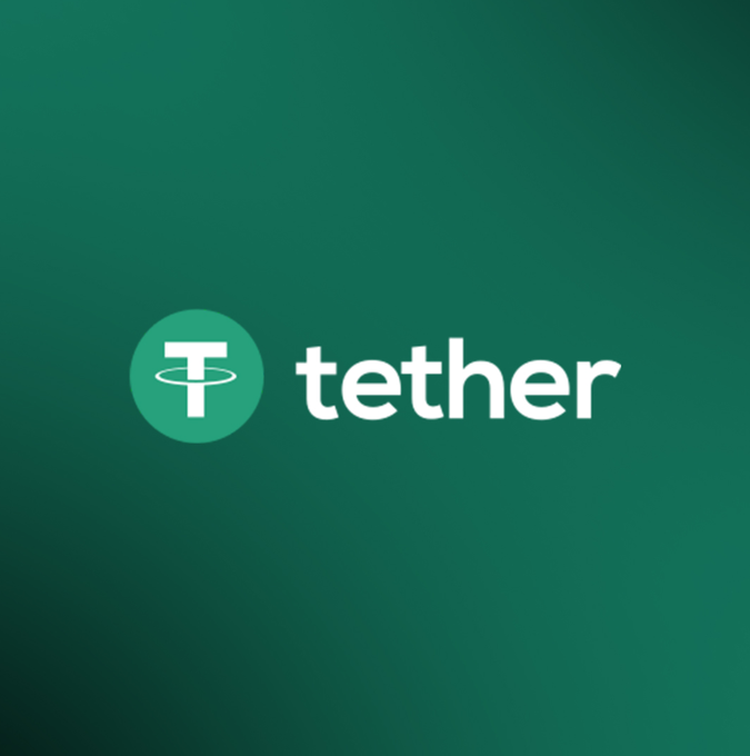 The image displays the Tether logo—a white "T" encircled by an orbital ring inside a green circle, accompanied by the lowercase wordmark "tether"—set against a dark green background, visually representing the company behind the $120 million Bitcoin mining investment in Uruguay mentioned in the post.