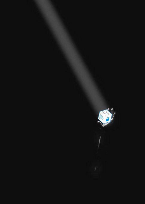 A dark image features the Chainlink (LINK) logo illuminated by a single dramatic spotlight beam from above, symbolizing how SWIFT's Sibos conference is spotlighting Chainlink ("NULL" likely referencing a Chainlink developer) over Ripple's Brad Garlinghouse. The isolated beam visually reinforces the post's claim that SWIFT is paying attention to Chainlink rather than its competitors.